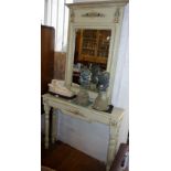 Painted pier mirror with pier table, total overall height approx. 190cm, table 98cm wide x 82.5cm
