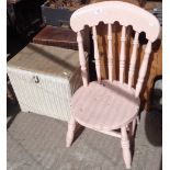 Original Lloyd Loom bathroom linen basket with cork seat, together with a Victorian painted chair