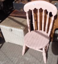 Original Lloyd Loom bathroom linen basket with cork seat, together with a Victorian painted chair