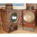 Two antique railway lamps by Lamp Manufacturing & Railway Supplies Ltd of London