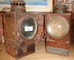 Two antique railway lamps by Lamp Manufacturing & Railway Supplies Ltd of London
