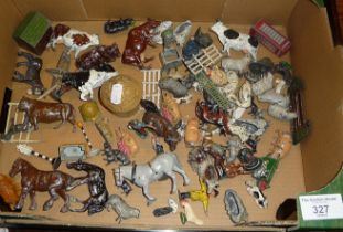 Collection of lead farm animals, figures and fences, etc.