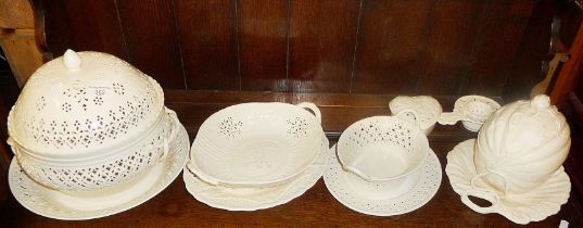 Quantity of Leedsware Classical creamware china, inc. lidded serving bowls, basket dish, a box and a