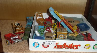 Assorted diecast Dinky vehicles, inc. Standard Vanguards, Guy 4 ton lorry, farm machinery with a hay
