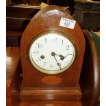 Edwardian inlaid mahogany arch topped mantle clock