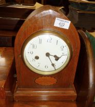 Edwardian inlaid mahogany arch topped mantle clock