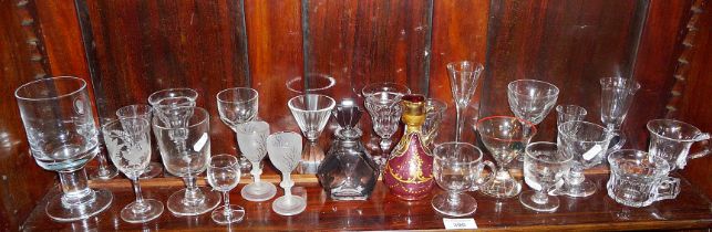 Antique and vintage custard cups, Art Deco style scent bottle etc. (one shelf)