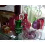 Collection of cranberry glass and other glassware