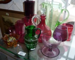 Collection of cranberry glass and other glassware