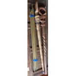 Two Tribal Art staffs and some brass stair rods