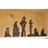 Bronzed resin nude figures, some Art Nouveau style. Makes inc. John Letts, Kerek?, Orie, Giovanni