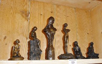 Bronzed resin nude figures, some Art Nouveau style. Makes inc. John Letts, Kerek?, Orie, Giovanni