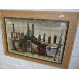 Mid-century picture of an abstract industrial scene, signed Thomson and dated 1969