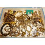 Tray of yellow metal costume jewellery, inc. rolled and filled gold
