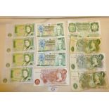 British and Scottish one pound bank notes - some apparently unused with sequential serial numbers,