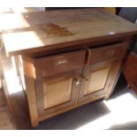 Artisan designed elm kitchen island cupboard with 2 drawers above 2 doors