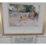 Large William Russell Flint colour print of a semi-nude lady in Spanish square, numbered 68/675 in