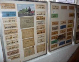 Collection of mounted and framed London and South Western Railway luggage and wagon labels, and