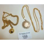 1/10 1984 Krugerrand gold coin mounted as a pendant, on a 9ct+ gold chain, chain only weight approx.