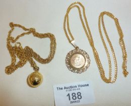 1/10 1984 Krugerrand gold coin mounted as a pendant, on a 9ct+ gold chain, chain only weight approx.