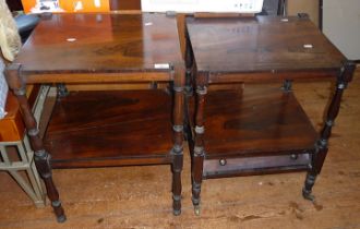Two 19th c. rosewood two-tier tables, one with drawer, formerly a four-tier Regency whatnot