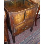 Georgian mahogany tray top bedside pot cupboard having two doors and single drawer on square legs