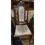 Victorian carved oak hall chair with upholstered seat and back, standing on cabriole pad foot legs