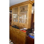 Farmhouse pine kitchen dresser with glazed shelves over. Approx. 126cm wide x 220cm high