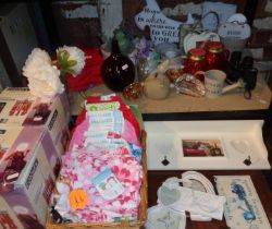 Large quantity of assorted glass and pottery, etc. including some dog Tee shirts