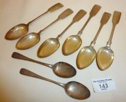 Set of six silver teaspoons in the fiddle pattern. Hallmarked for Exeter 1856 James & Josiah