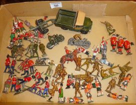 Johillco diecast motorcyclist, Britains and others lead soldiers, inc. WW1 and WW2, Artillery