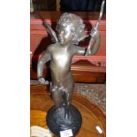 Bronze of Cupid, signed, on marble base, 39cm high