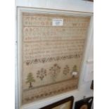 19th c. sampler by Mary Knight dated 1807, 13" x 10", re-framed