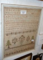 19th c. sampler by Mary Knight dated 1807, 13" x 10", re-framed