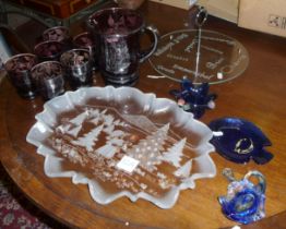 Assorted glassware, inc. a Waltherglas Christmas dish, lemonade set, modern glass cheeseboard, etc.