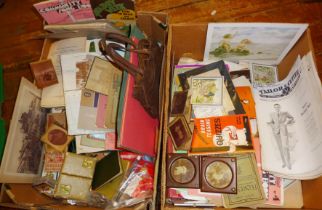 Two boxes of ephemera, inc. photos, booklets, paintings, brochures, etc.