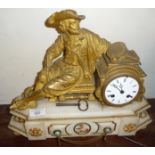 19th c. French marble and ormolu clock surmounted by a figure of a Carolean male artist