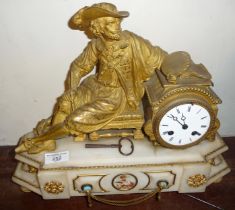 19th c. French marble and ormolu clock surmounted by a figure of a Carolean male artist