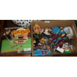 Assorted vintage plastic toys, inc. toy soldiers and a rubber Superman, etc. Also inc. a boxed