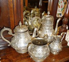 Victorian silver plated four piece tea set of unusual design having a Moorish influence