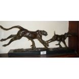 A 20th c. Limited Edition bronze group of a cheetah and warthog, 3/5 by D. Montagu 18cm x 53cm on