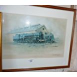 A signed David Shepherd print of the "Black Prince & Green Knight on shed, Cranmore"