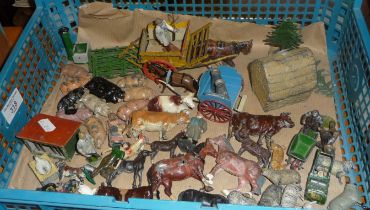 Collection of farm lead figures etc., inc. Britains two-wheel milk cart and horse with churns,