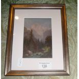 Small oil on card of an Alpine landscape, signed Heger, 9.5" x 7.5" inc. frame