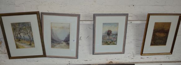 Four watercolours by the Moody family, one of the Beer Rectory garden by Iris Moody, c. 1900
