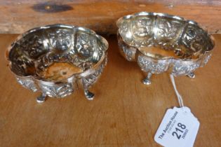 Indian Colonial (Kutch) silver pair of bon bon dishes decorated with repoussé animal and plant
