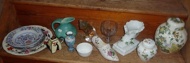 Miscellaneous china, pottery and glass (one shelf)