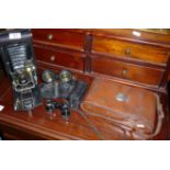 Large Eastman Kodak No. A-122 Autographic camera with leather case, a pair of WW2 military field
