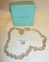 Heavy 925 Sterling silver Tiffany heart tag toggle necklace, approx. 43cm long and 65g (with