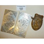 White metal Chinese bullion bars decorated with the Chinese Zodiac, and an unusual copper Vesta with